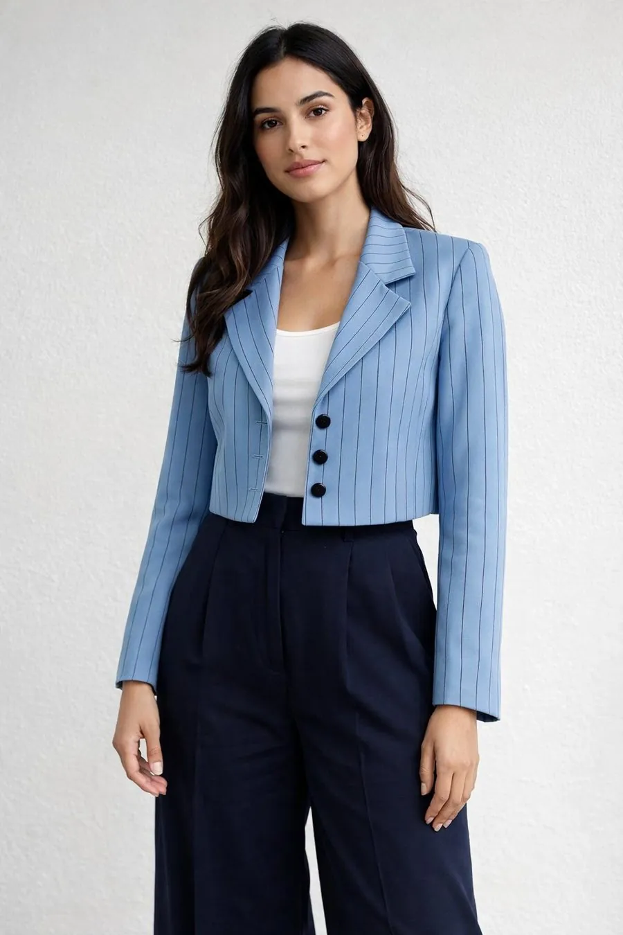Blazer corto de rayas celeste